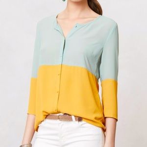 Anthropologie Ione Colorblock Button-Down Top by Sunday in Brooklyn L
